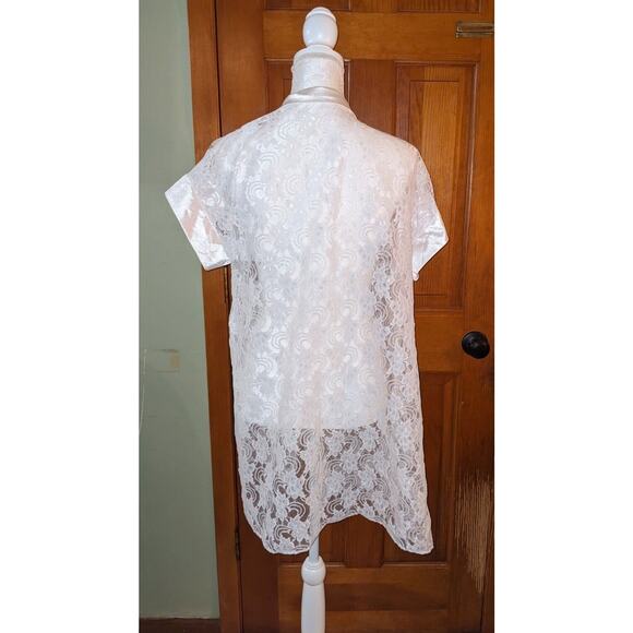 Vintage white Lace Short Sleeve cardigan Robe large - Picture 2 of 5